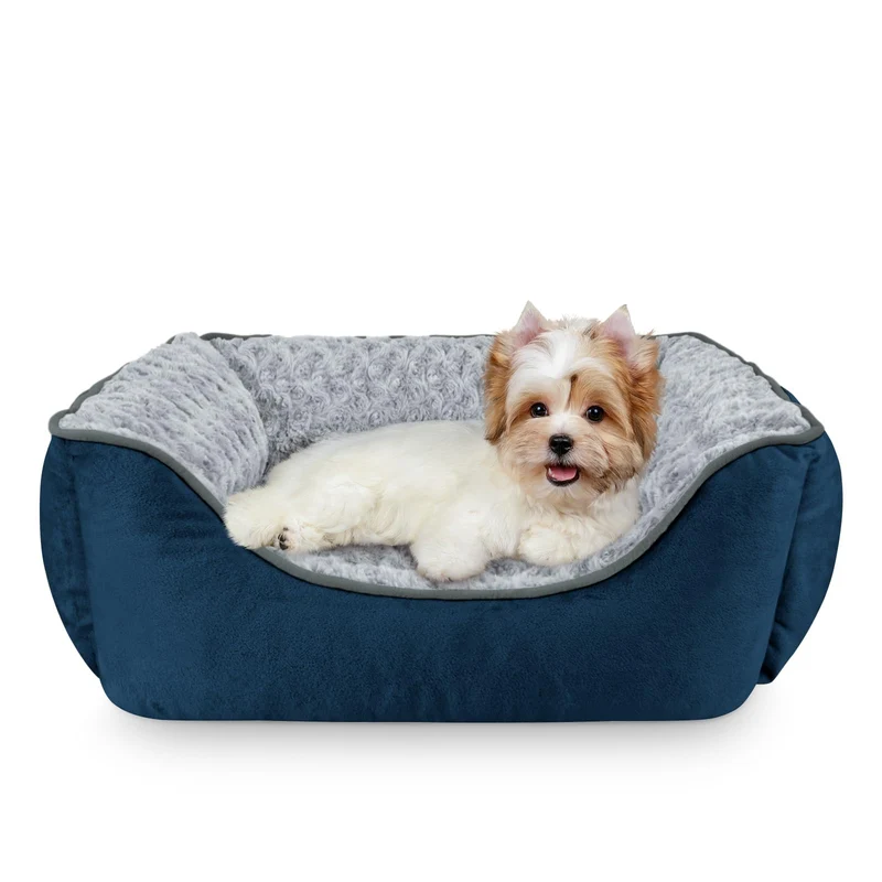 JOEJOY Lit Rectangle pour Chiens – Orthopédique, Lavable, Anti-Dérapant | Tailles Grand/Moyen/Petit | Bleu Marine