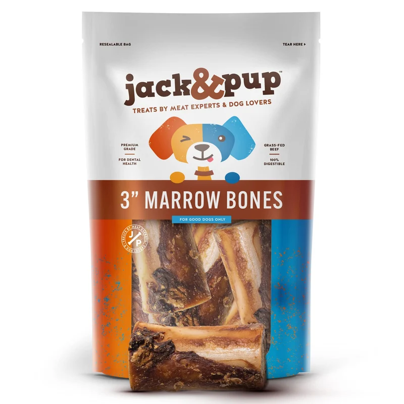 Jack&Pup Os à moelle de bœuf pour chiens – Lot de 6, durable, 3 pouces, naturel