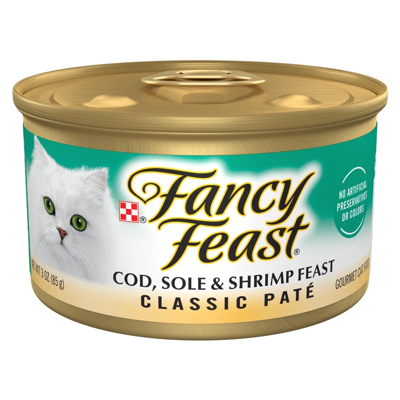 Purina Fancy Feast Pâté Cabillaud, Sole et Crevettes – Sans Céréales, 24×3 oz