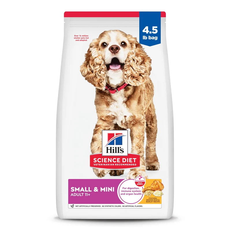 Hill's Science Diet Senior 11+ Petit & Mini – Croquettes au Poulet, Riz Brun et Orge, Sac 4,5 lb