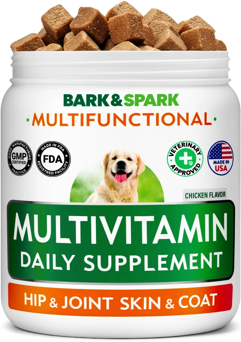BARK&SPARK Multivitamines pour Chien – Friandises avec Oméga-3, Glucosamine, Probiotiques (120 friandises)
