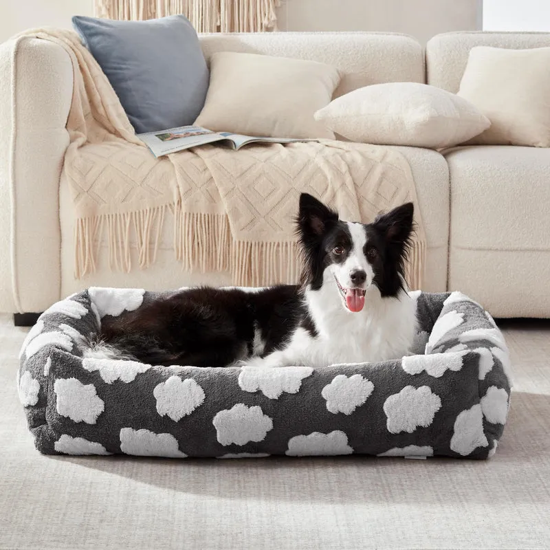 JOEJOY Lit orthopédique pour chien moyen – Couchage rectangle doux et surélevé, housse lavable, gris