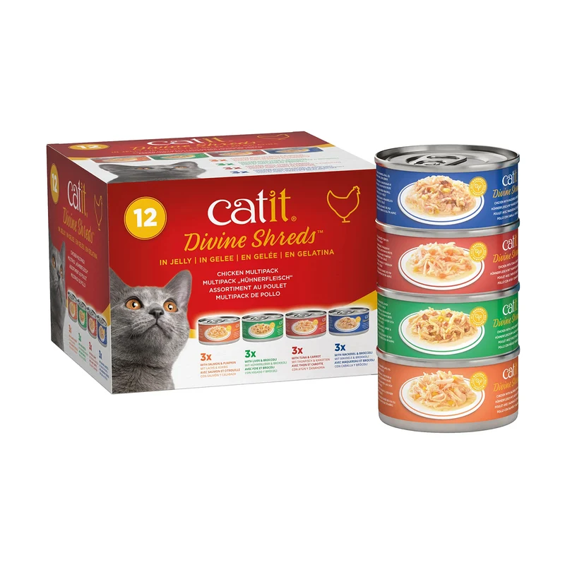 Catit Divine Shreds en Gelée – Toppers Humides Premium pour Chats (Poulet et Thon) – Ensemble