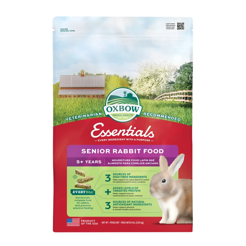 Alimentation Senior Lapin Oxbow Essentials — Fibres élevées, antioxydants | Fabriqué aux États-Unis | 8 lb
