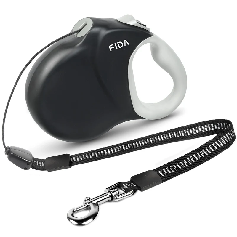 Fida Laisse Rétractable pour Chien 30 ft – Jusqu’à 50 kg, Anti-Enchevêtrement, Poignée Ergonomique, Frein à Une Touche, Noir