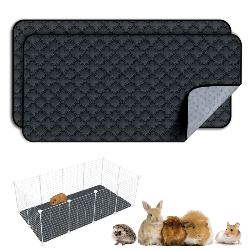 FunFurry Tapis de Cage Lavables pour Cobayes – Lot de 2, Imperméables et Réutilisables (24" x 47", Gris Foncé)