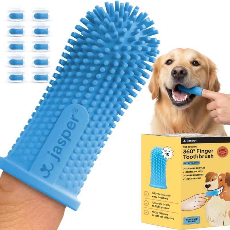 Jasper Brosse Dents Chiens Chats Kit Nettoyage 360° - 10 pièces Bleu