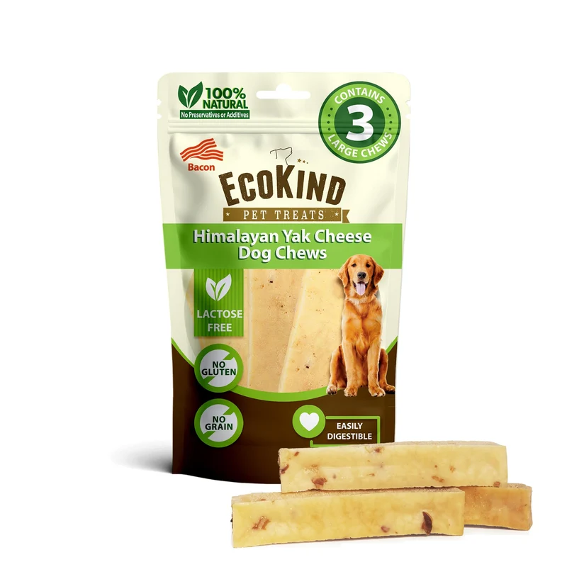 EcoKind Premium Gold – Friandises Fromage de Yak Himalayen pour Chiens de Grand Taille, Naturelles, Protéines Élevées, Saveur Bacon – Lot de 3
