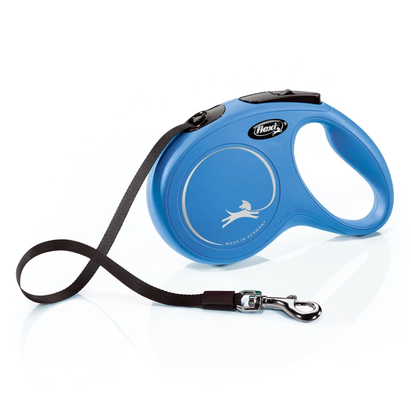 FLEXI New Classic Tape – Laisse rétractable bleu 16 pieds pour chiens moyens (jusqu'à 25 kg) – frein à une main, pause et verrouillage | Qualité allemande