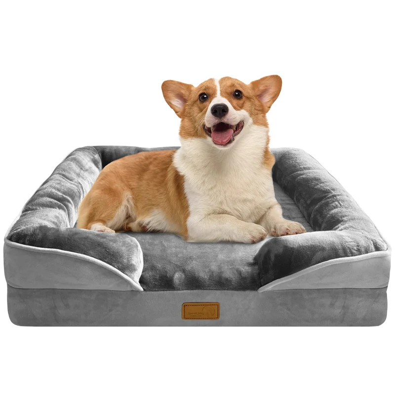 Spotted Play Lit Chien Orthopédique avec Bords – Canapé pour Chien Moyen, Mousse Dense, Housse Lavable – Gris – Taille M