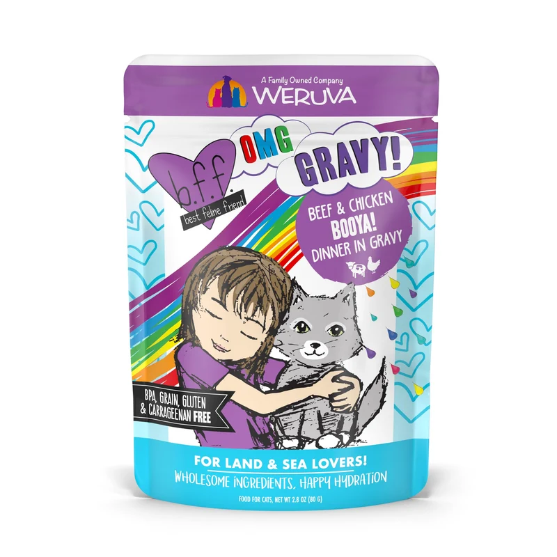 Weruva B.F.F. OMG – Le Meilleur Ami Félin Oh My Gravy, Boeuf et Poulet en Sauce, Sachets 2,8 oz (12)