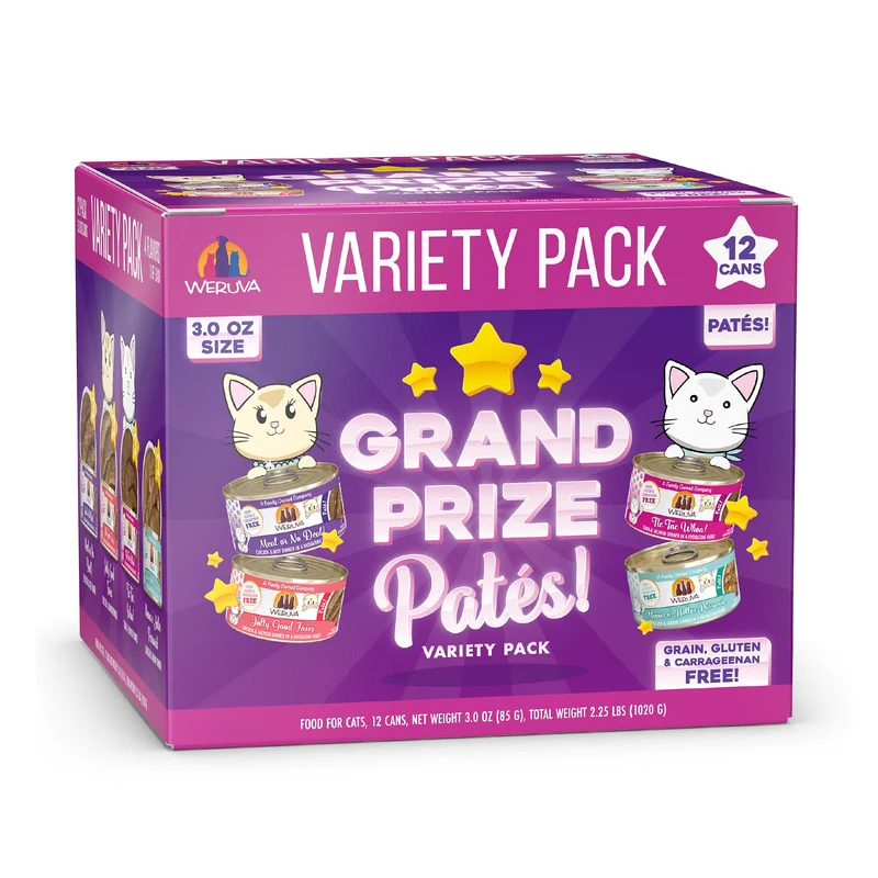 Nourriture humide pour chat Weruva - Assortiment Grand Prize Patés, Conserves 3 oz, Lot de 12