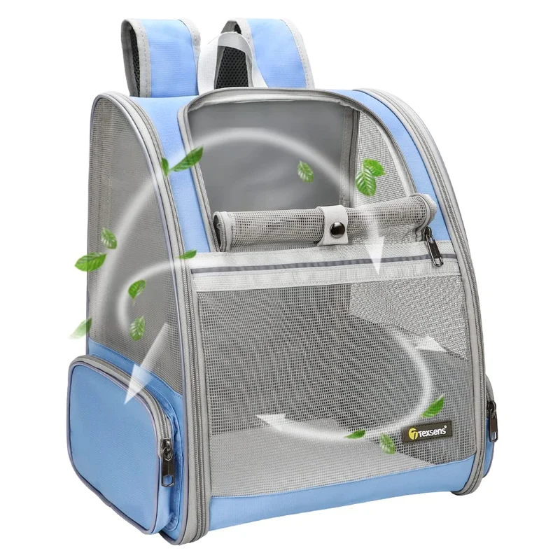 Texsens Porte-Sac à Dos pour Animaux Miniatures – Design Ventilé et Sûr – Voyages et Plein Air (Bleu)