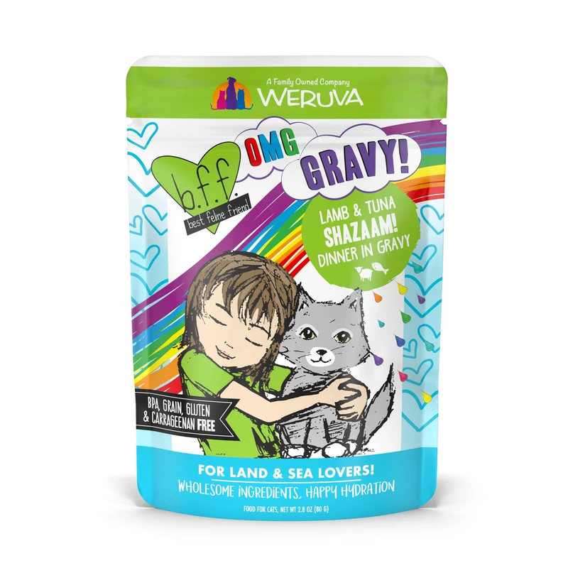 Weruva B.F.F OMG Shazaam ! Agneau & Thon en Sauce – Nourriture pour Chats, Poches de 80 g (12 sachets)