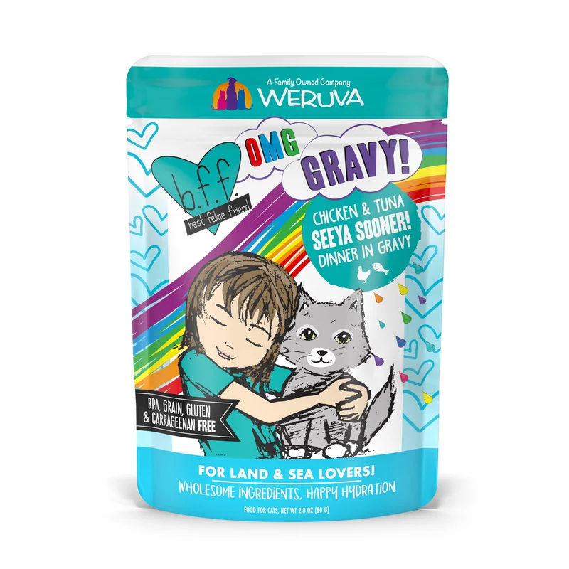 Weruva B.F.F. OMG – Meilleur Ami Félin Oh My Gravy ! Seeya Sooner ! Poulet et Thon en Sauce, Poche de 2,8 oz (Lot de 12)