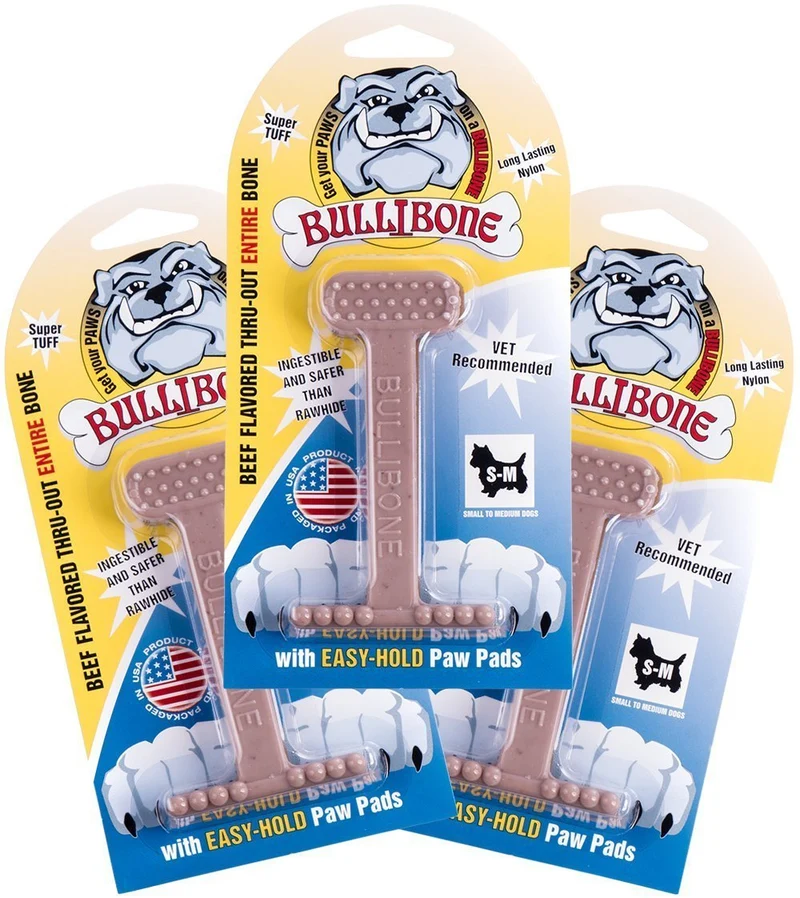 Bullibone – Os en nylon pour chiens agressifs (goût bacon) – Hygiène dentaire et morsure durable, pack de 3