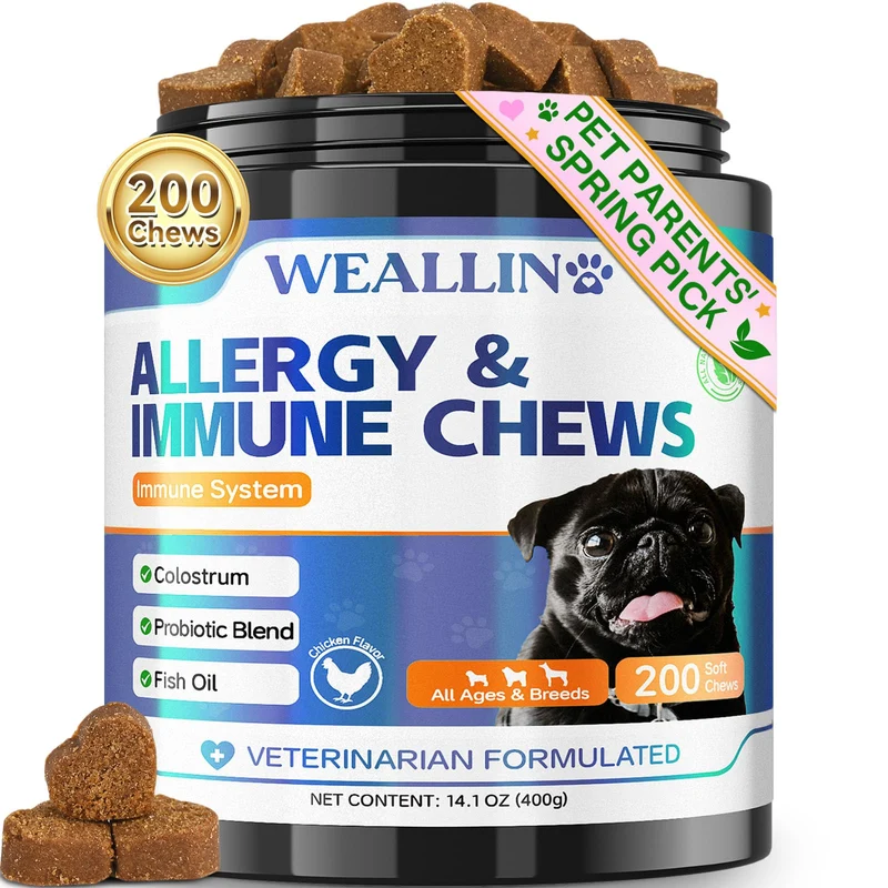 WEALLIN – Friandises anti-allergie pour chiens, 200 friandises douces avec probiotiques et oméga-3
