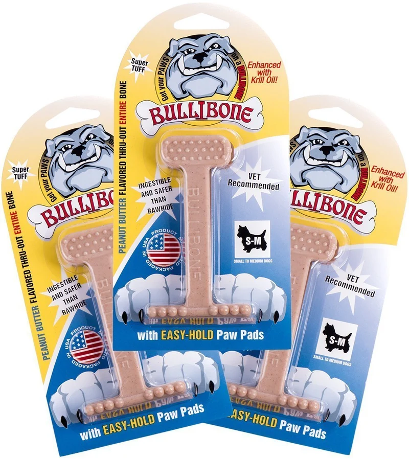 Bullibone — Os en nylon pour chiens agressifs, saveur beurre de cacahuète — Pack 3