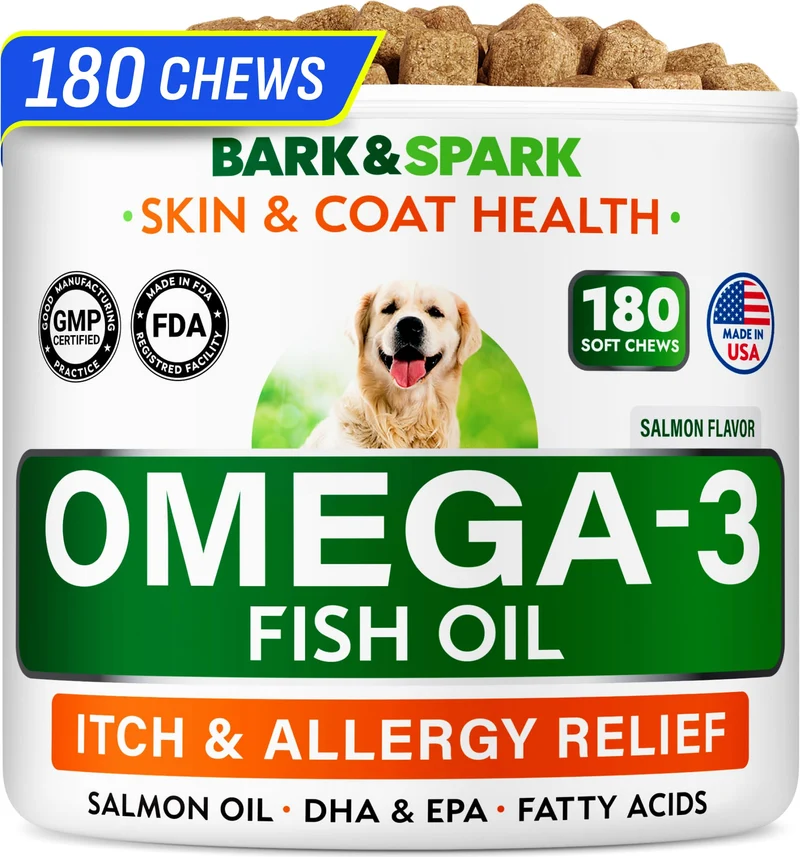 BARK&SPARK Omega 3 pour chiens et chats – 180 friandises au saumon (EPA/DHA)