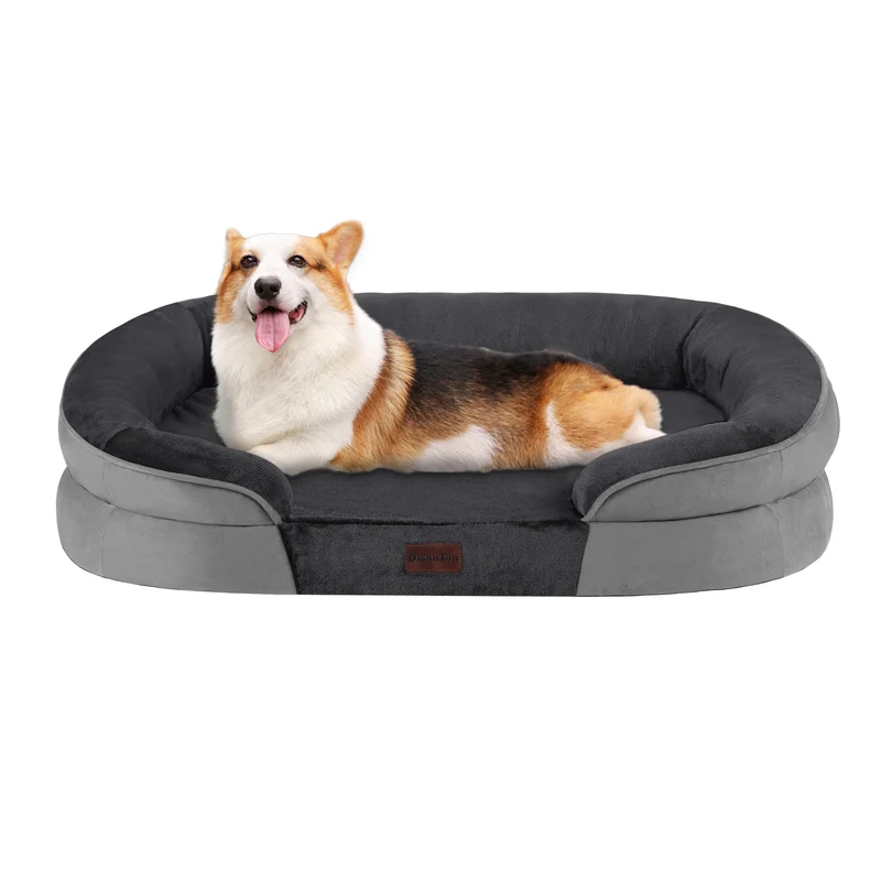 Dwanton Lit Orthopedique pour Chien Moyen — Gel Memoire, Housse Impermeable, 36 pouces Gris Fonce