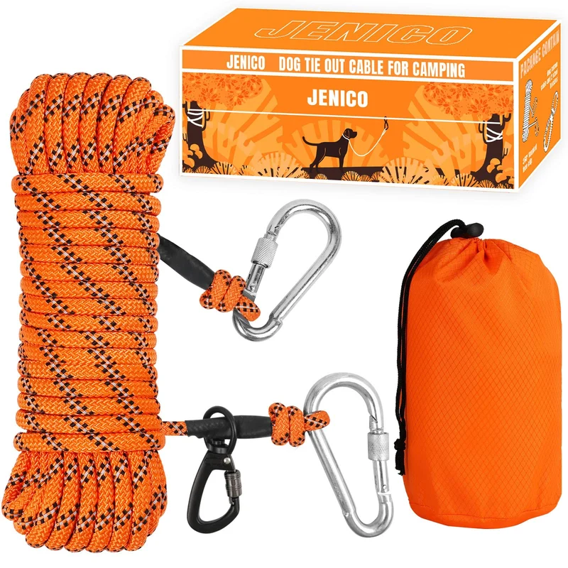 Jenico | Câble trolley pour chien – Camping 50ft/70ft/100ft, jusqu’à 300 lb, réfléchissant