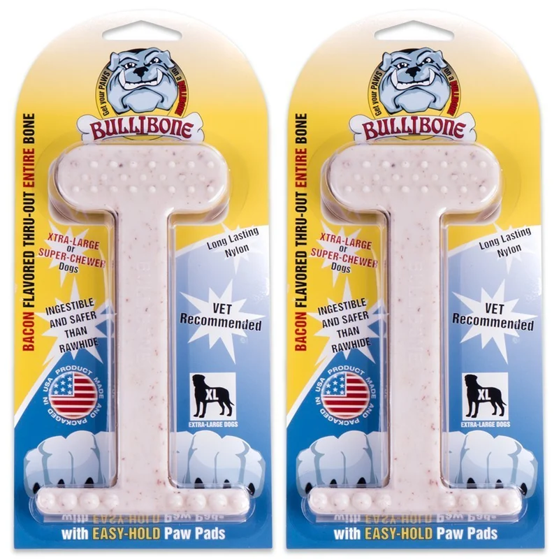 Bullibone – Os nylon durable pour chiens agressifs, saveur bacon, en lot de 2