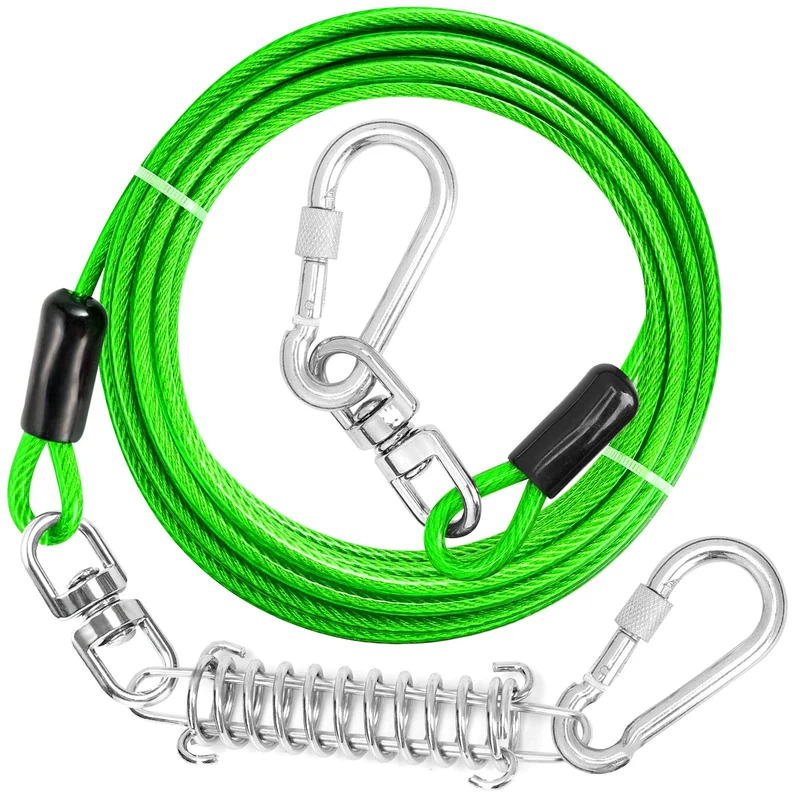 jenico Câble d'attache pour chien – Tie Out 10 à 150 pieds, mousqueton pivotant et ressort, jusqu'à 500 lb