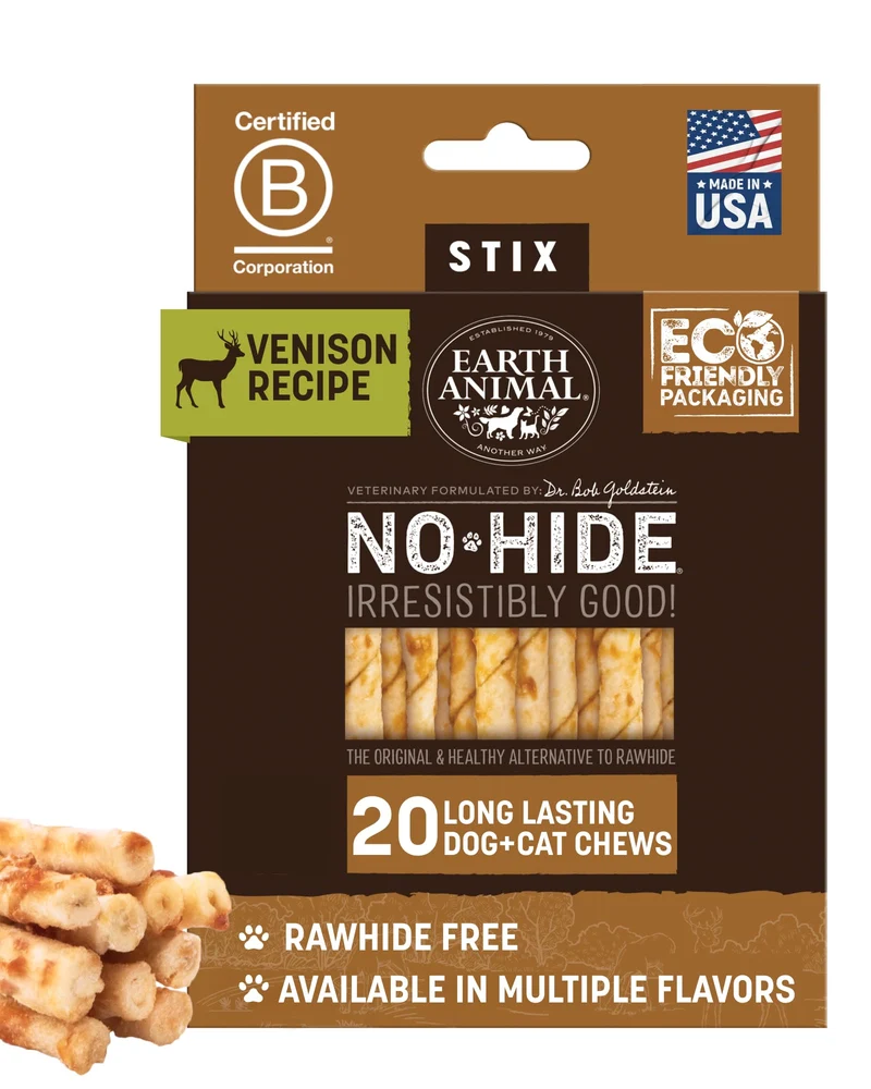 Earth Animal Stix Sans Peau – Friandises à la viande de cerf pour petits chiens, 20 pièces