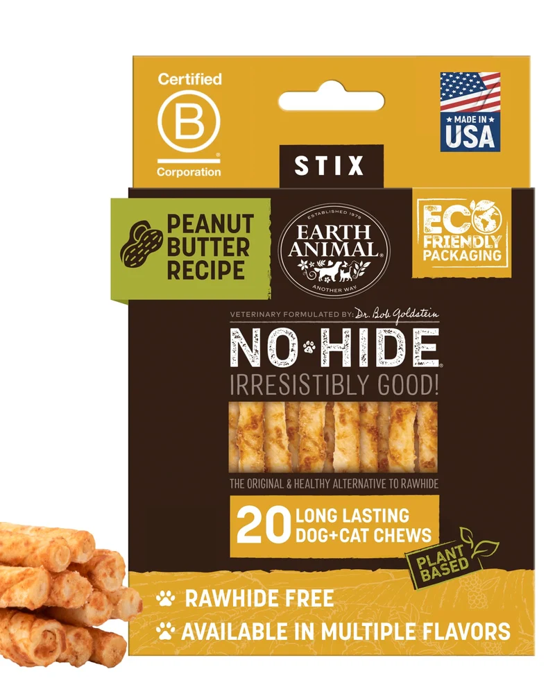 Earth Animal No Hide Stix – Friandises naturelles sans cuir pour petits chiens au beurre de cacahuète (20 pièces)