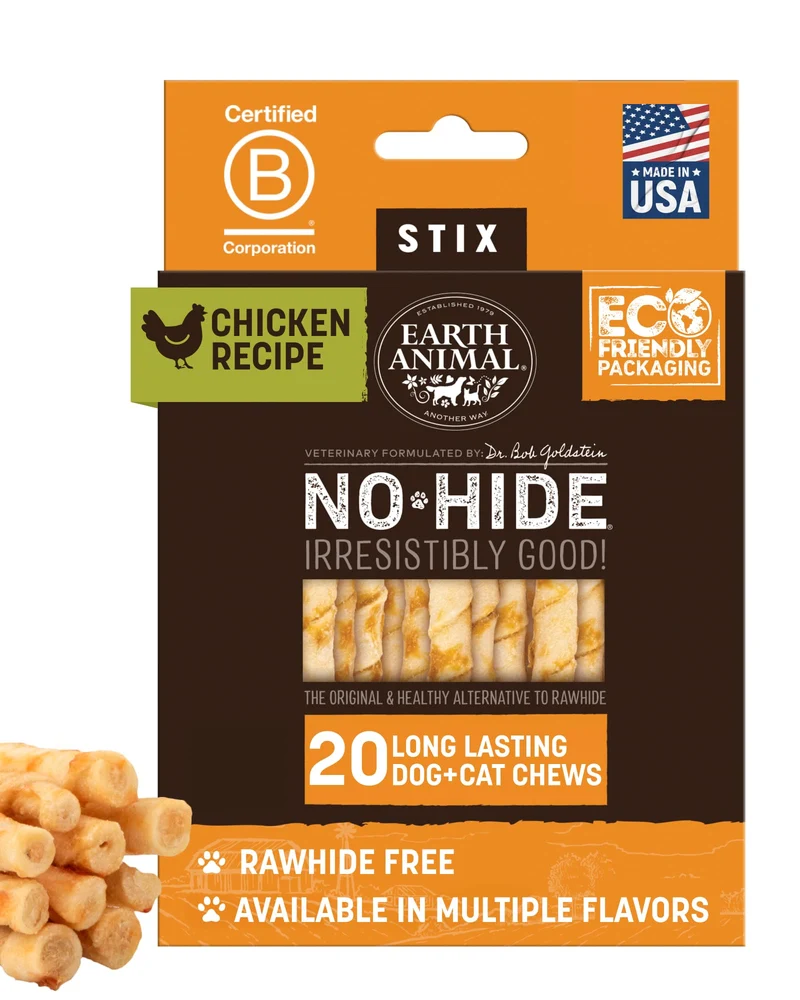 Earth Animal No Hide Stix – Bâtonnets sans No-Hide pour petits chiens au poulet – Pack de 20