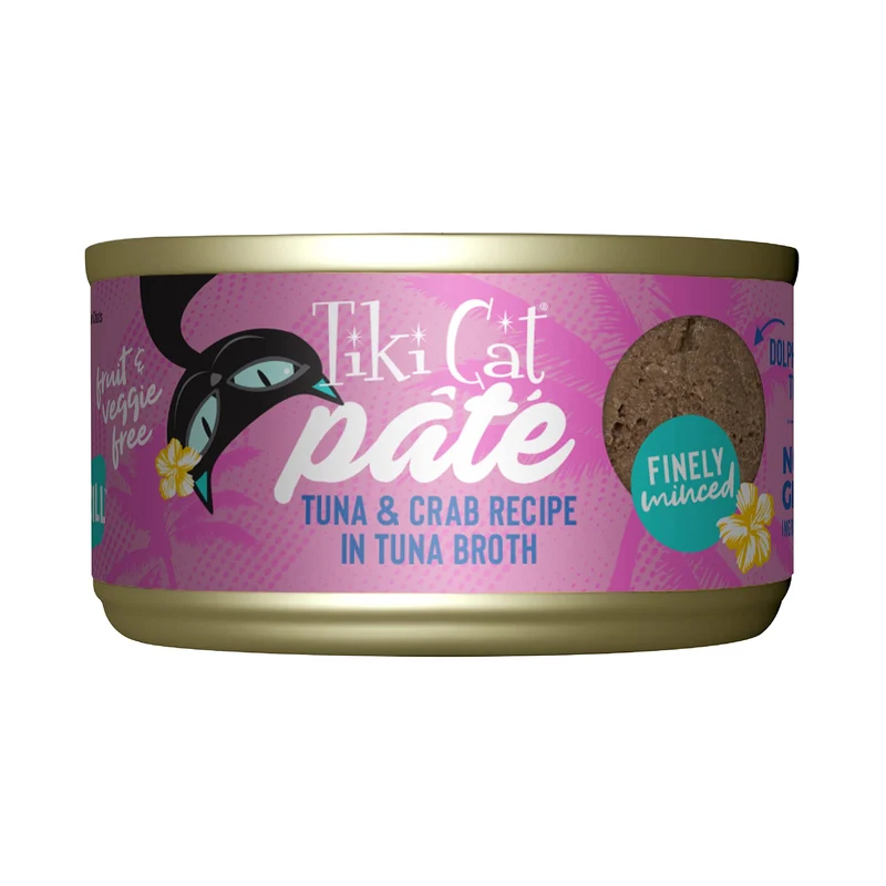 TIKI PETS - Tiki Cat Grill Pâté Thon & Crabe, Protéines élevées, 100% Non-GMO, Pour Chats Tous Âges, Boîtes 2,8 oz (Pack de 12)