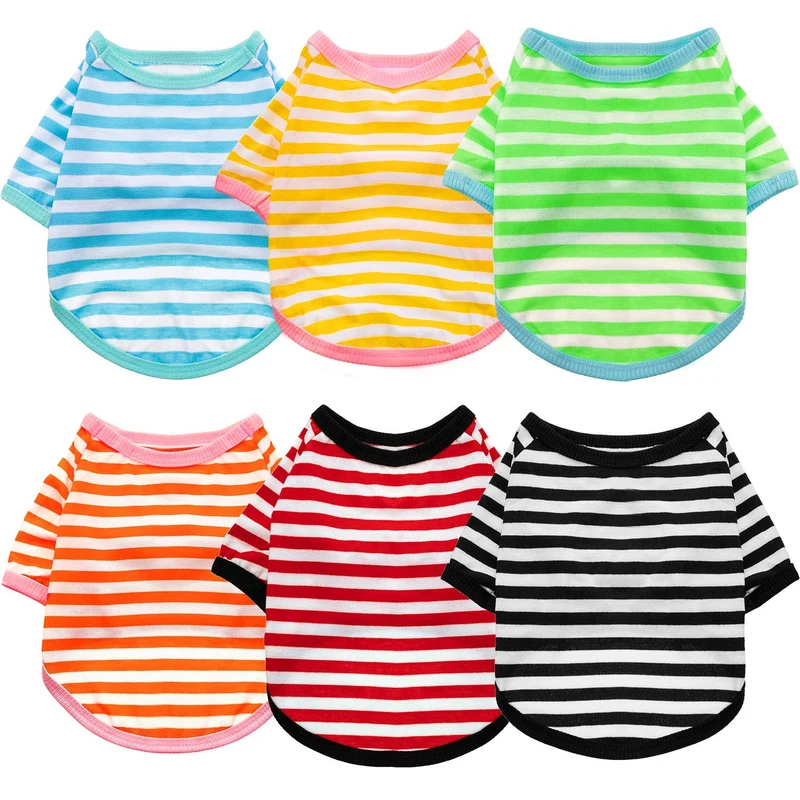 Geyoga: 6 tee-shirts rayés en coton respirant pour chien — taille S (petits à moyens)