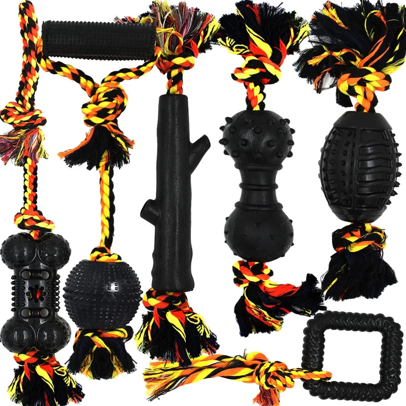 Yipetor - Jouets mordants pour chien, pack 6 en corde et caoutchouc, idéal chiot à chien moyen