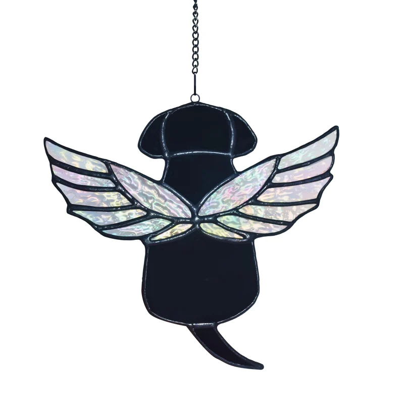 Velasyart Mémorial Chien Ange Vitrail Arc-en-Ciel – Cadeau Deuil (Noir)