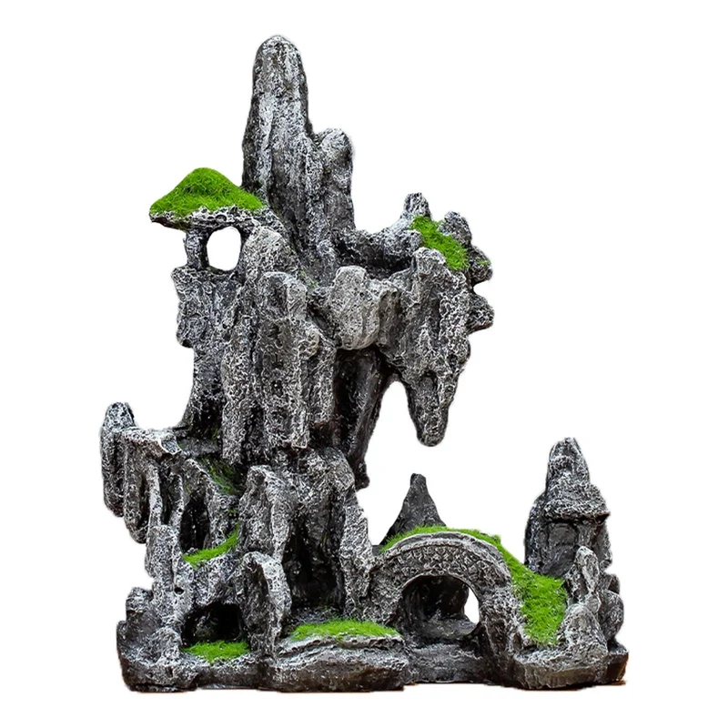 JGZTJXNK Décor Aquarium Montagne – Roches Paysagères, Pont-Arbre, Grand Format (6,69 × 3,54 × 8,26 po)