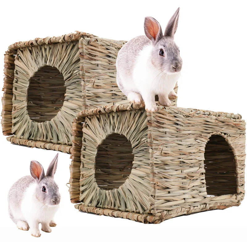 WUWEOT - 2 Pack Maisons en Herbe Grande pour Lapins et Petits Animaux | Habitat Pliable