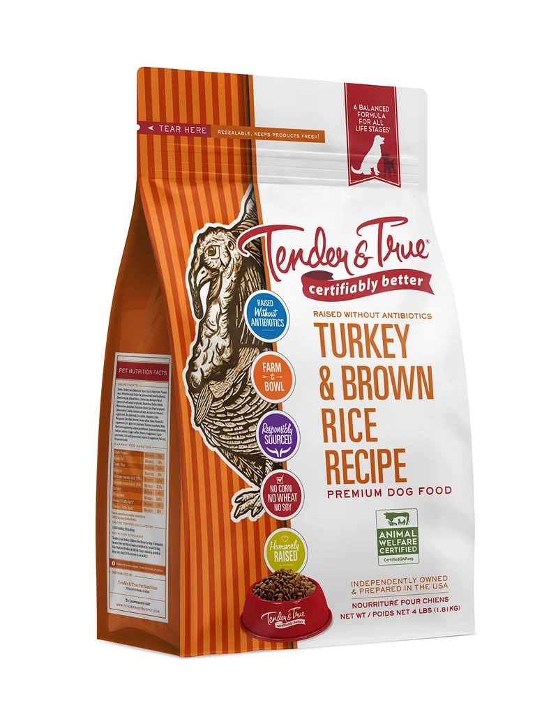 Tender & True – Nourriture pour chien sans antibiotiques à la dinde et riz brun, 4 lb