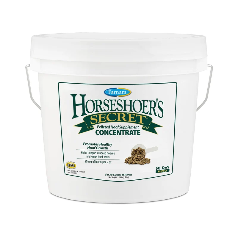 Farnam Horseshoer’s Secret – Concentré en pellets d’alfalfa pour sabots solides, 25 mg biotine/portion de 2 oz, 3,75 lb