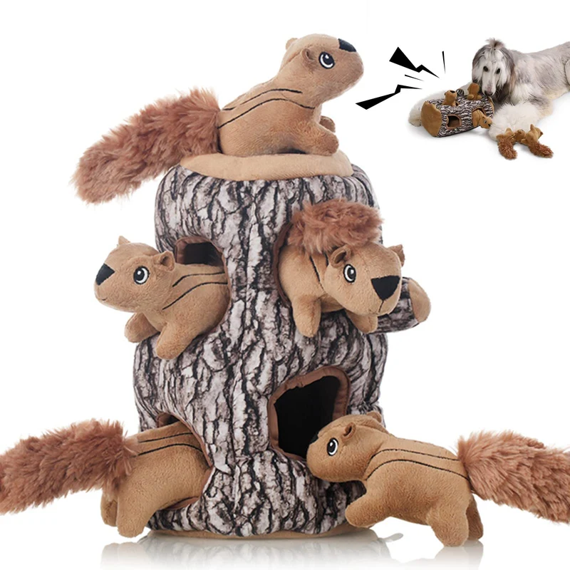 Laifug Jouet Chien Peluche Écureuil Caché XL – Jouet Interactif à Couinement