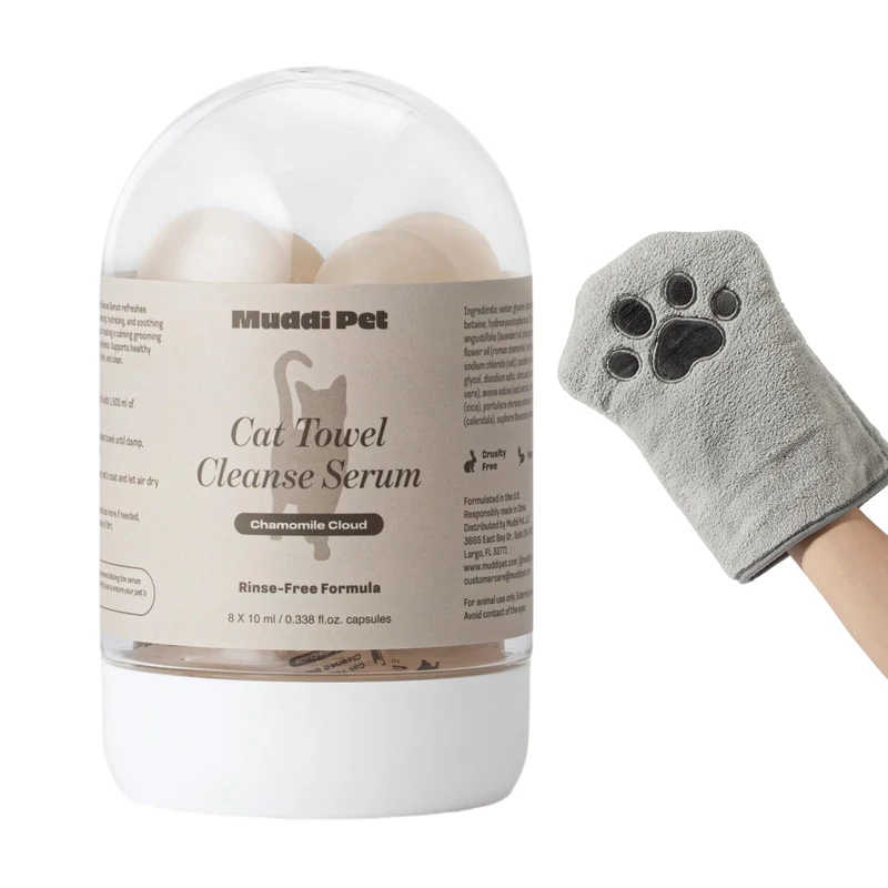 Muddi Pet Shampoing Sec pour Chats – Sans Rinçage, Gant de Bain et Soin Doux | Peau Sensible