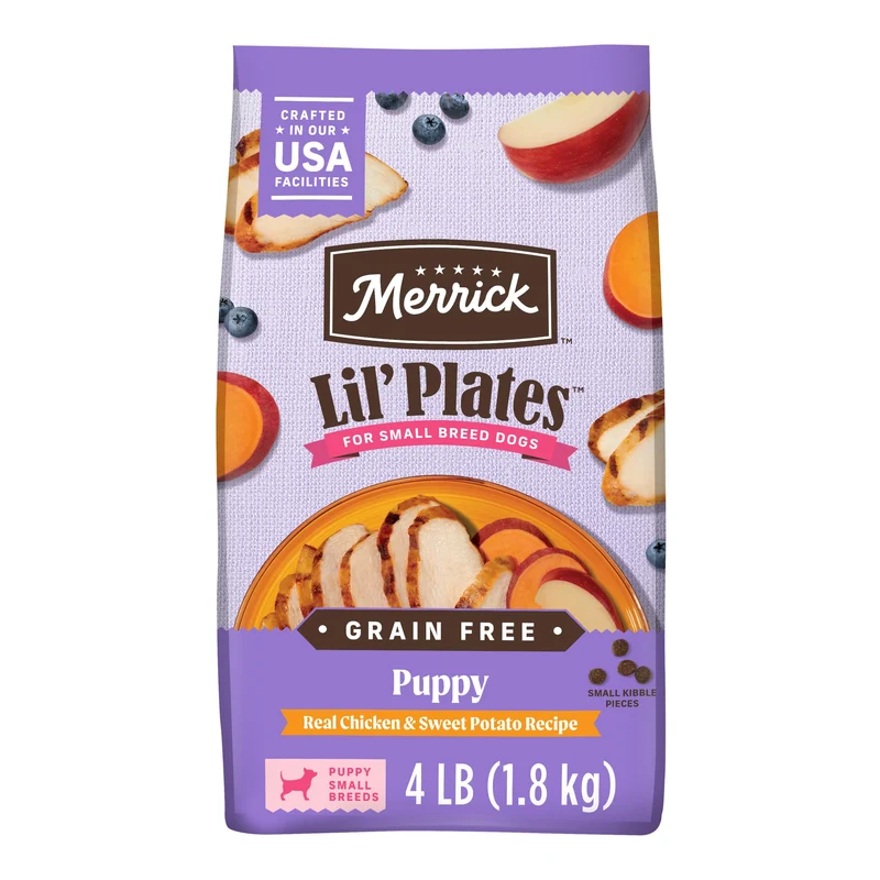 Merrick Lil’ Plates — Croquettes sans céréales pour chiots petits chiens, poulet réel et patate douce, sac de 1,8 kg