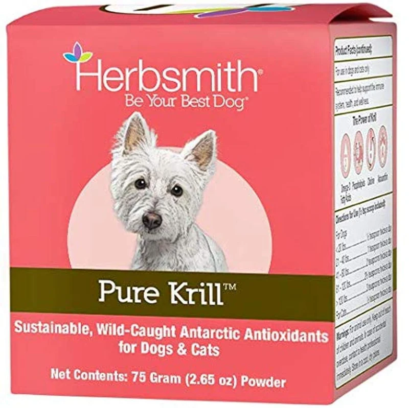 Herbsmith Pure Krill – Krill Antarctique Sauvage à 1 ingrédient pour chiens – Oméga-3 prêts à l’emploi avec Astaxanthine (75 g)