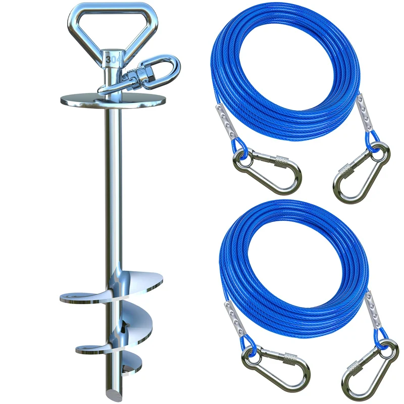 Catapamey Piquet d’attache chien – Câbles 2x15 ft, jusqu’à 200 lb, pivot 360°