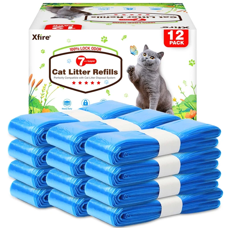 Xfire – 12 sacs de remplissage pour litière chat – verrouillage des odeurs à 100% – compatibles seaux standard/Plus/XL et seau pour animaux