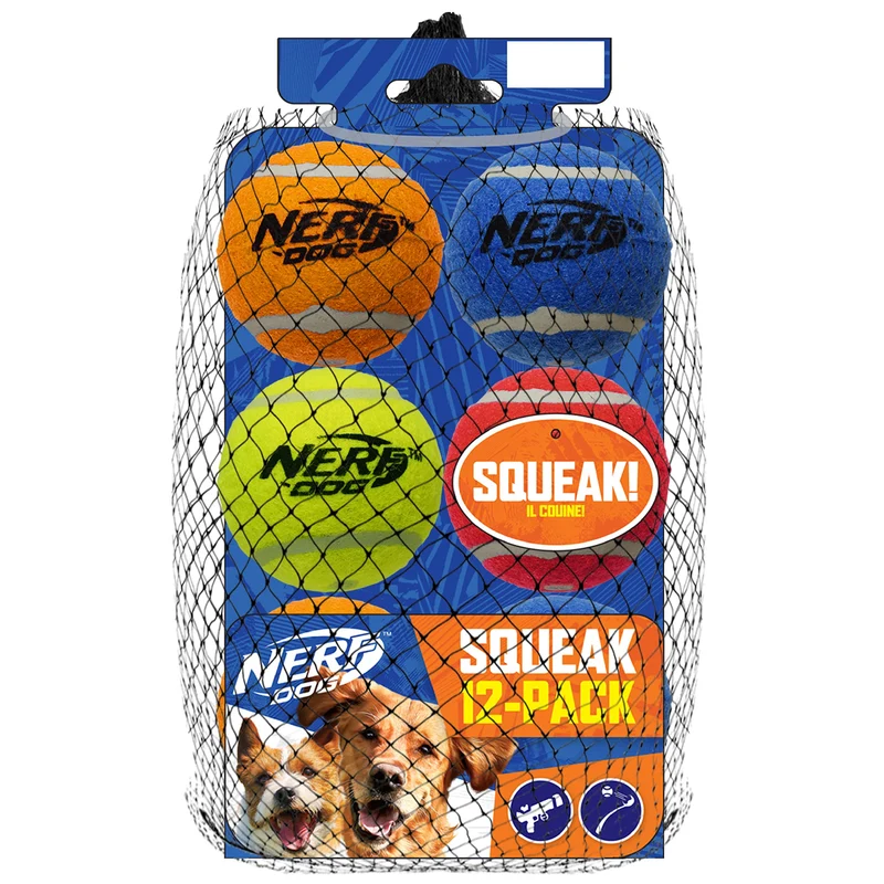 Nerf Dog Ensemble de 12 Jouets pour Chiens – Balles Sifflet 2,5 pouces – Matériau Incassable