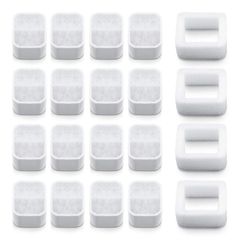 NautyPaws – Filtres de remplacement pour fontaine chat en céramique | Pack 16 filtres carbone + 4 filtres mousse