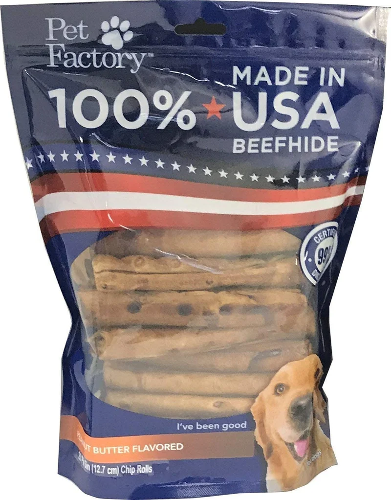 Pet Factory Rouleaux de peau de boeuf 5 pouces – Saveur Beurre de cacahuète – 20 pièces