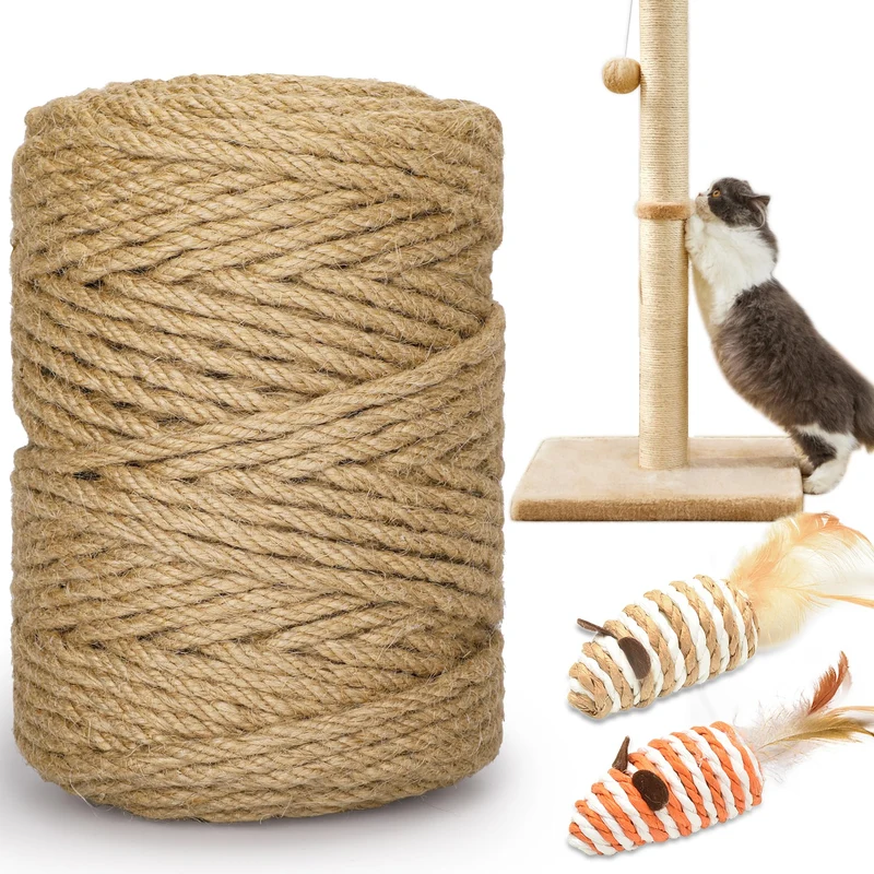HezzLuv Corde Sisal Naturelle 328 ft / 100 m – 6 mm pour posts de grattage et DIY + 2 jouets souris