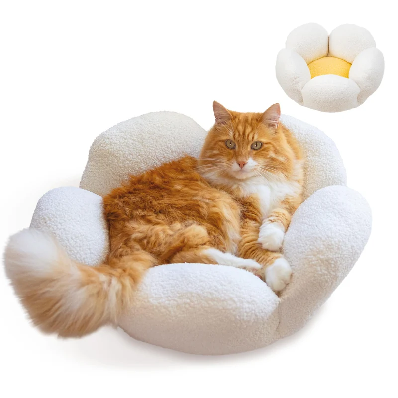 Catstages Purrfect Petals – Lit chat en forme de fleur, rebords surélevés, blanc, 21 pouces