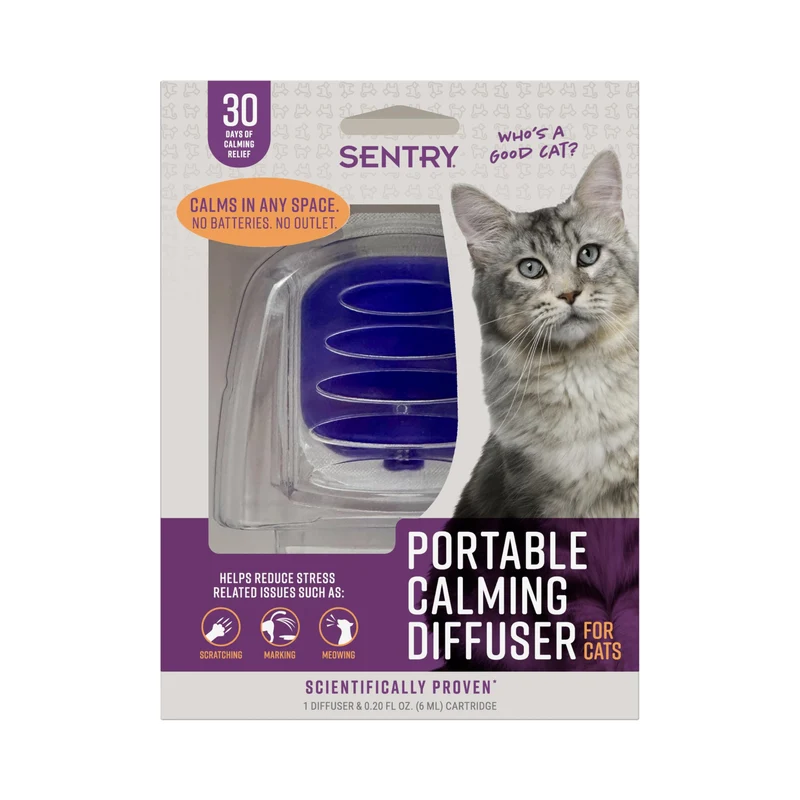 Diffuseur Calmants Portable SENTRY pour Chats – 30 Jours, Phéromones Apaissantes, Sans Électricité